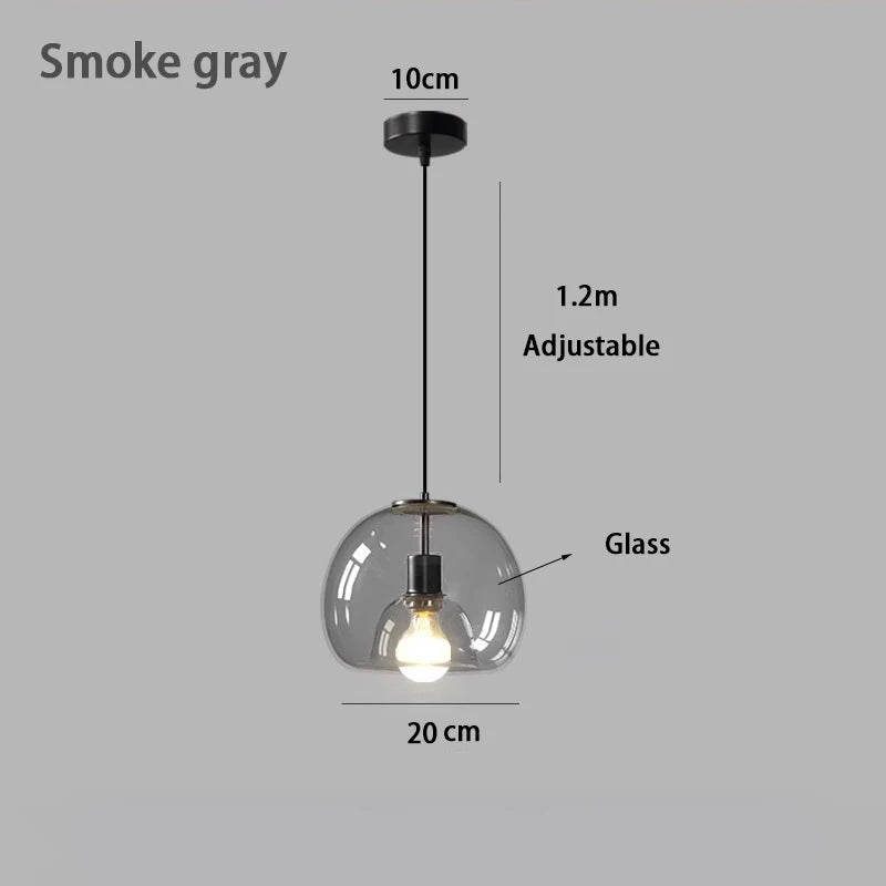 Amber & Smoke Gray Glass Chandelier – Retro Ambient Pendant Light for Dining Room & Bedroom
