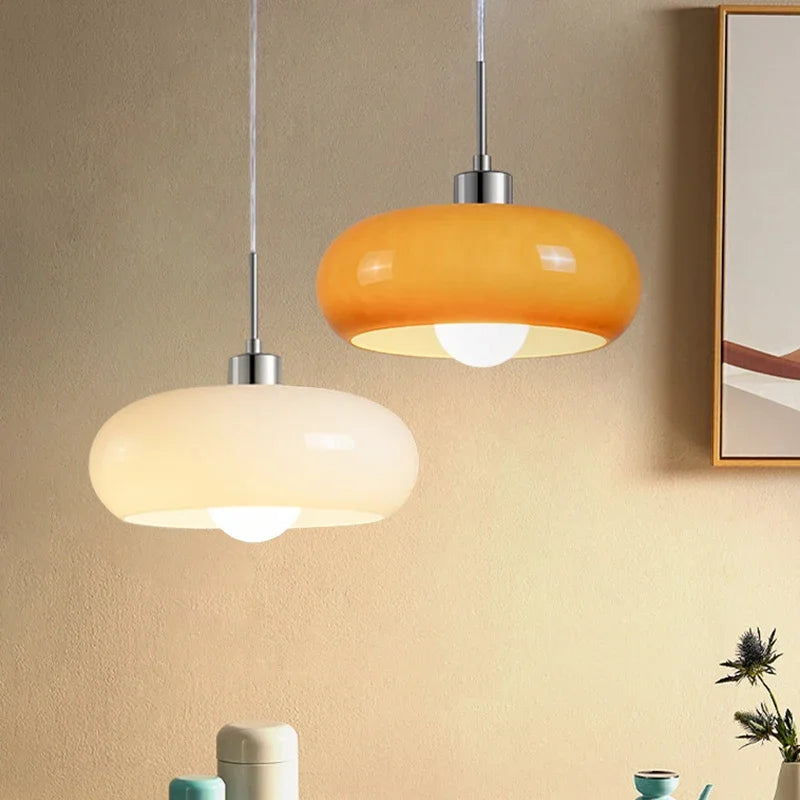 Orange & White Glass Pendant Light – Modern Hanging Lamp for Living Room, Kitchen & Bedroom
