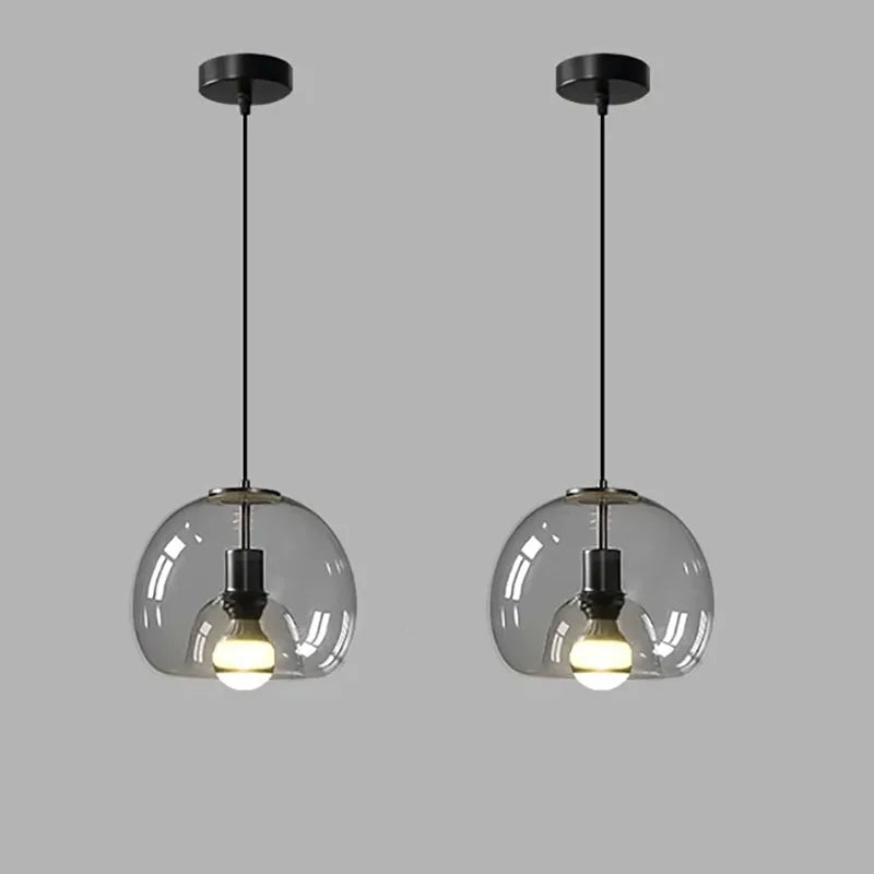 Amber & Smoke Gray Glass Chandelier – Retro Ambient Pendant Light for Dining Room & Bedroom