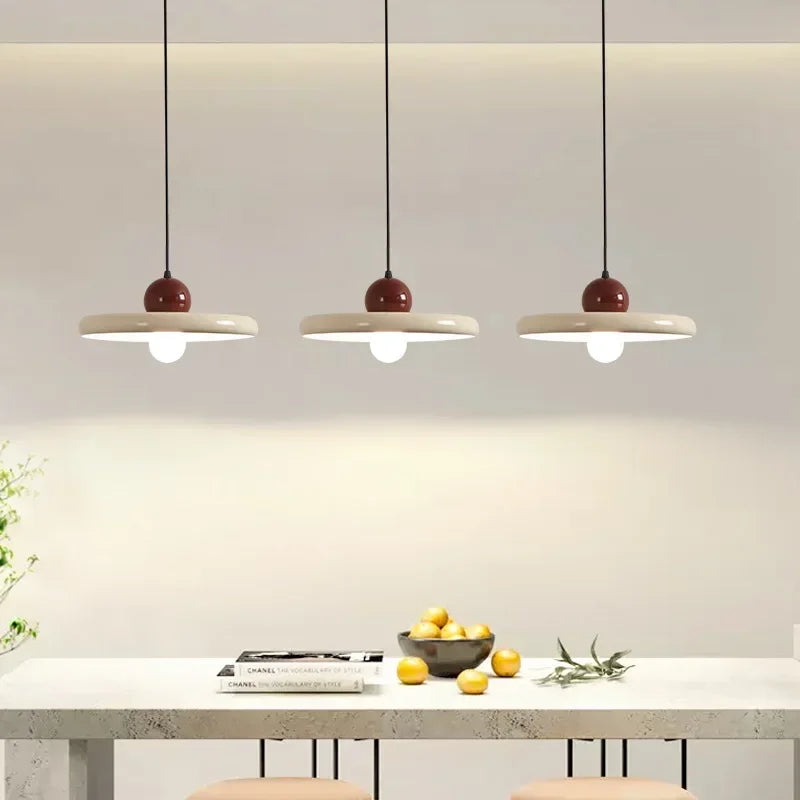 Cream Flying Saucer Pendant Light – Nordic Bedside Lamp for Living Room & Bedroom (20/30cm)