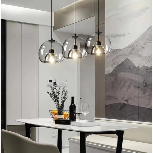Amber & Smoke Gray Glass Chandelier – Retro Ambient Pendant Light for Dining Room & Bedroom