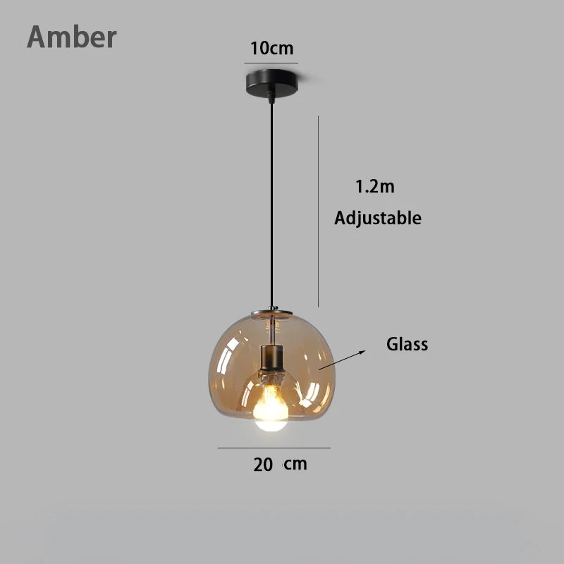 Amber & Smoke Gray Glass Chandelier – Retro Ambient Pendant Light for Dining Room & Bedroom