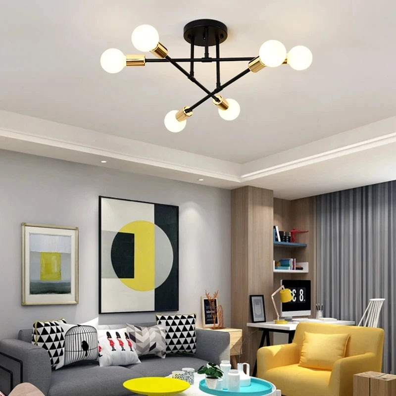 Black & Gold Minimalist Pendant Light – Nordic LED Ceiling Chandelier for Bedroom & Living Room