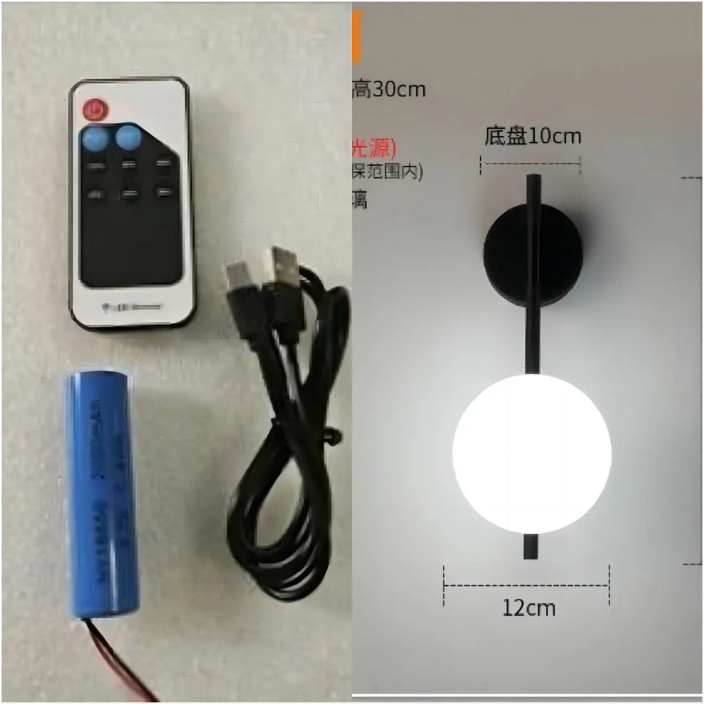 Rechargeable LED Wall Sconce with Remote – Dimmable Glass Bedside Lamp in Gold or Black