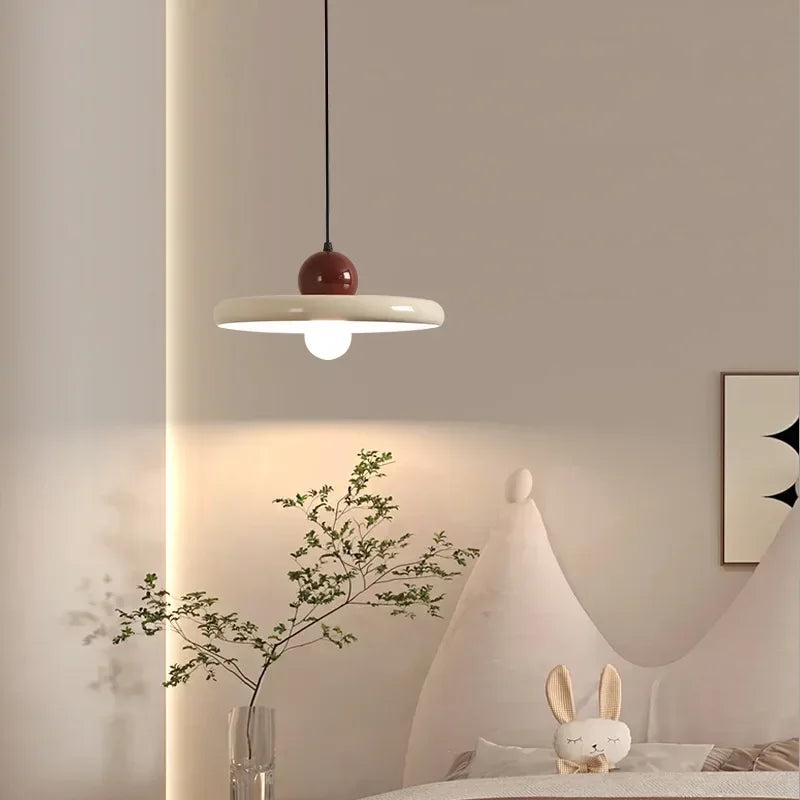 Cream Flying Saucer Pendant Light – Nordic Bedside Lamp for Living Room & Bedroom (20/30cm)