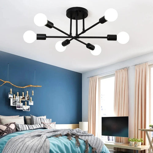 Black & Gold Minimalist Pendant Light – Nordic LED Ceiling Chandelier for Bedroom & Living Room