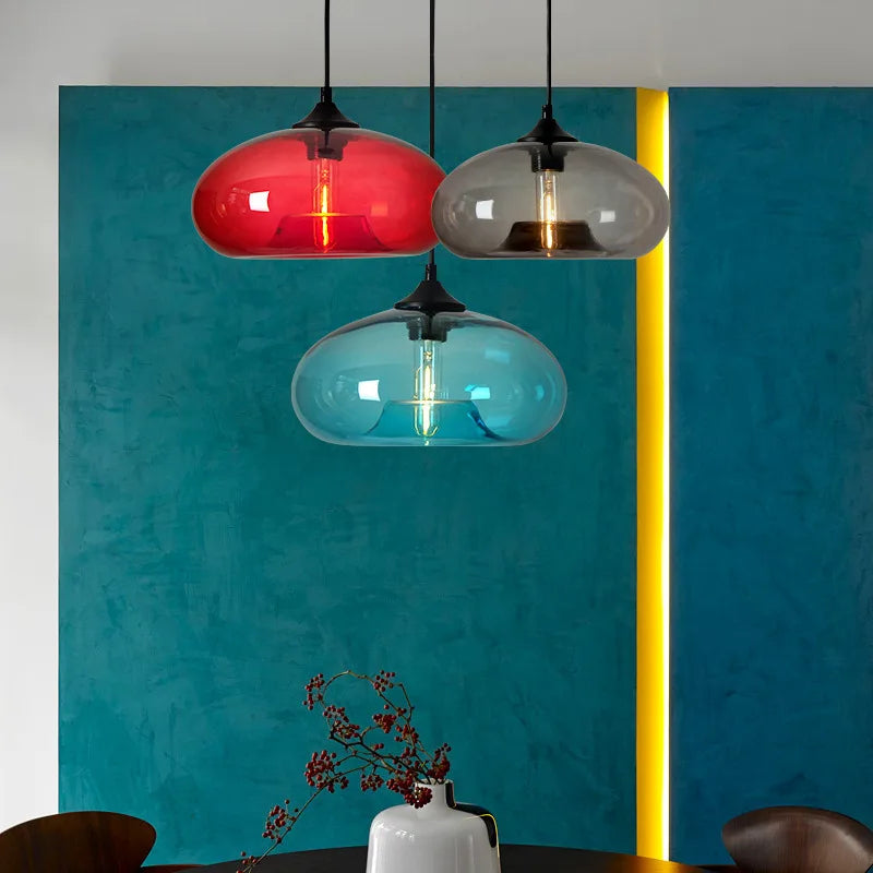 Colored Glass Pendant Light – Modern Hanging Chandelier for Dining Room, Bar & Café
