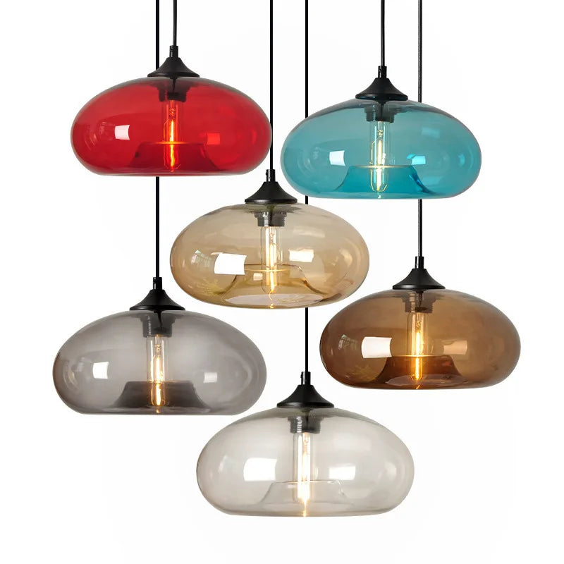 Colored Glass Pendant Light – Modern Hanging Chandelier for Dining Room, Bar & Café