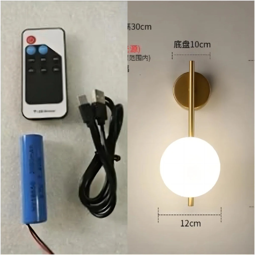 Rechargeable LED Wall Sconce with Remote – Dimmable Glass Bedside Lamp in Gold or Black
