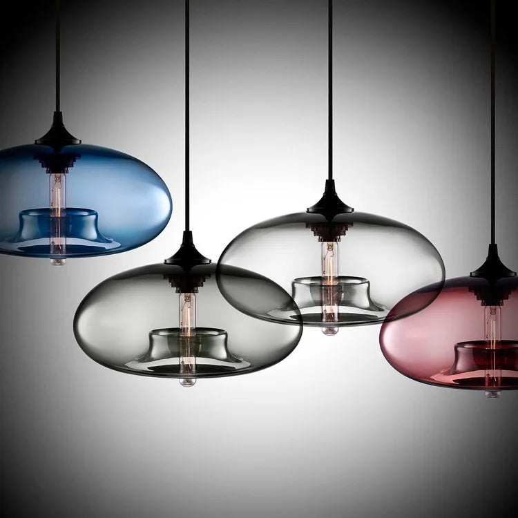 Colored Glass Pendant Light – Modern Hanging Chandelier for Dining Room, Bar & Café