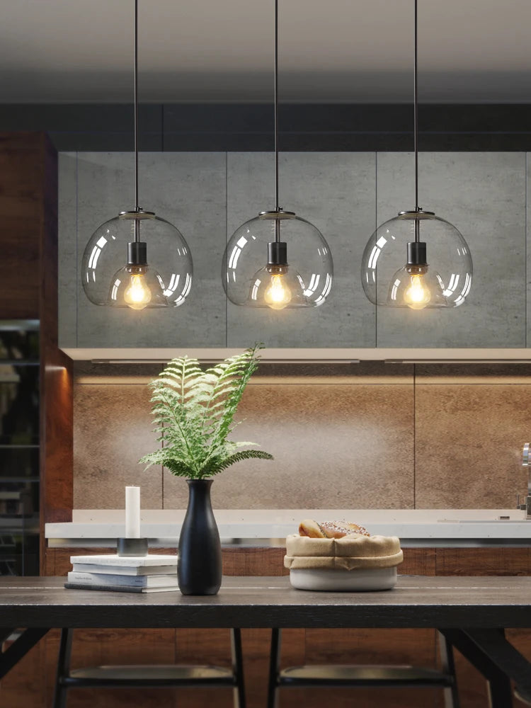 Amber & Smoke Gray Glass Chandelier – Retro Ambient Pendant Light for Dining Room & Bedroom
