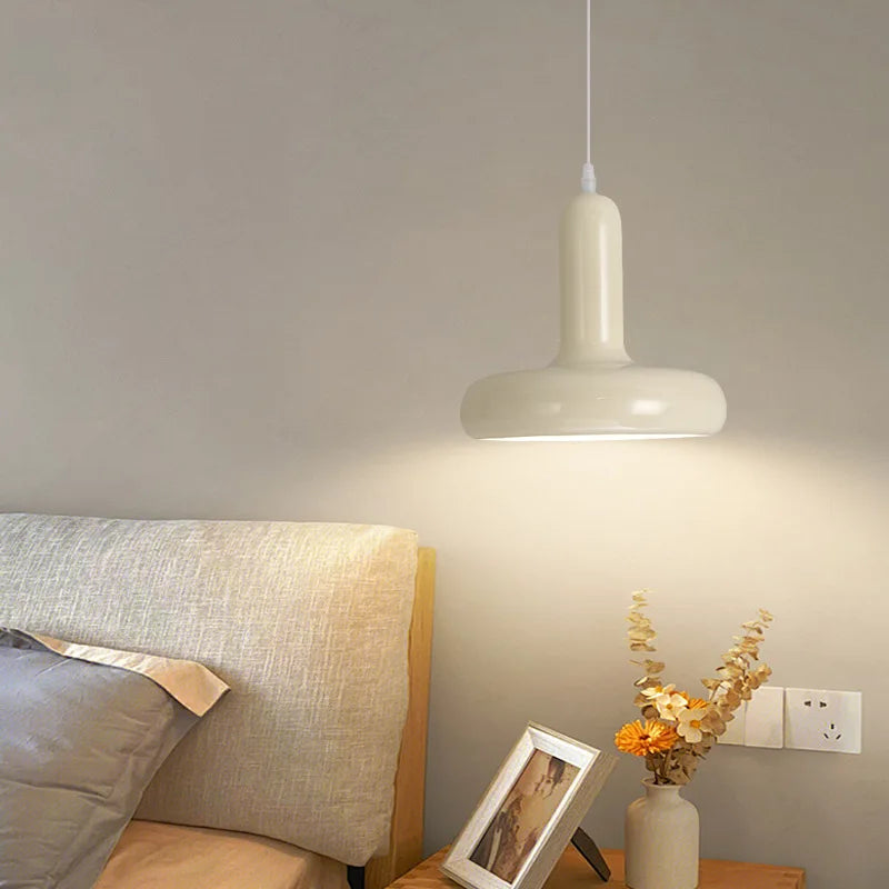 Cream Mushroom Pendant Light – Nordic Bedside Hanging Lamp for Bedroom, Bar & Hotel