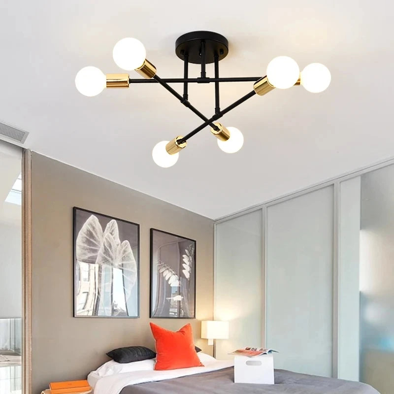Black & Gold Minimalist Pendant Light – Nordic LED Ceiling Chandelier for Bedroom & Living Room