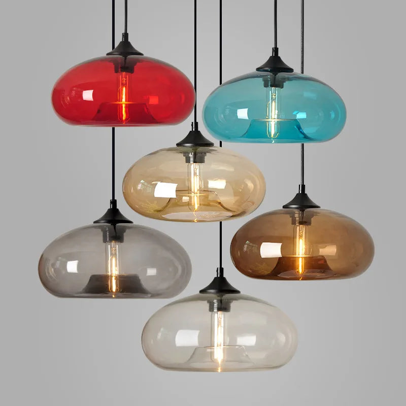 Colored Glass Pendant Light – Modern Hanging Chandelier for Dining Room, Bar & Café